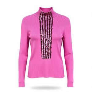 Delpozo Pink Merino Wool Sequin Sweater Size M NWT